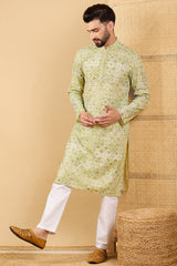 Ethnic Bay Olive Green Viscose Rayon Geometric Embroidered Straight Chikankari Kurta MKU1041