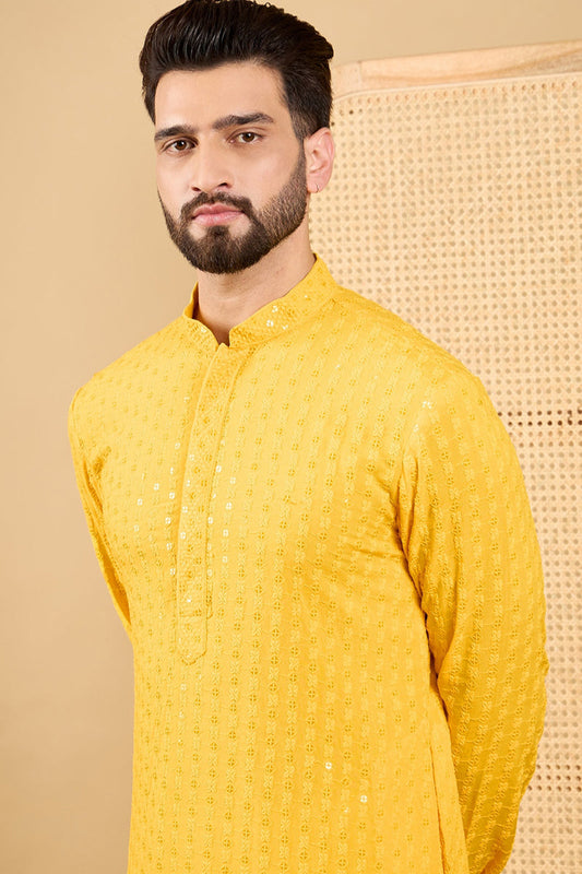 Ethnic Bay Yellow Viscose Rayon Solid Embroidered Straight Chikankari Kurta MKU1048 800