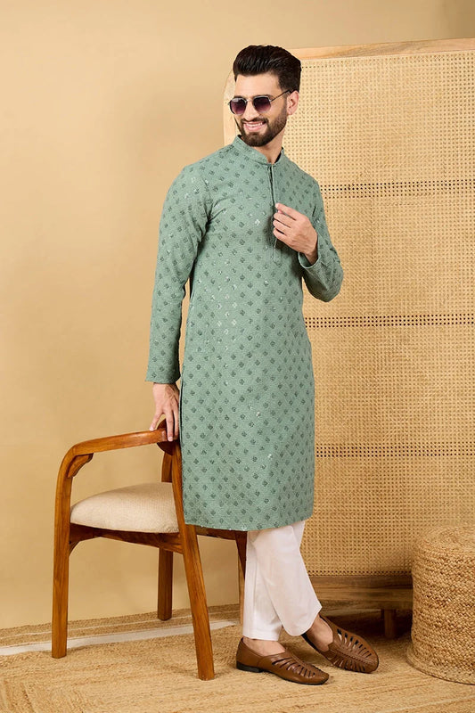 Ethnic Bay Green Viscose Rayon Solid Embroidered Straight Chikankari Kurta MKU1050 800