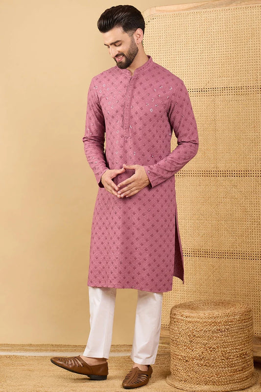 Ethnic Bay Mauve Viscose Rayon Solid Embroidered Straight Chikankari Kurta MKU1051 800