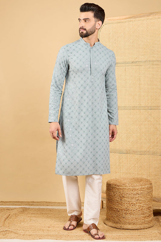 Ethnic Bay Grey Viscose Rayon Solid Embroidered Straight Chikankari Kurta MKU1054 800