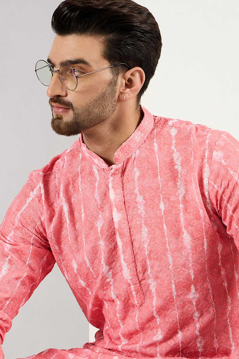 Peach Viscose Rayon Abstract Embroidered Chikankari Straight Kurta MKU