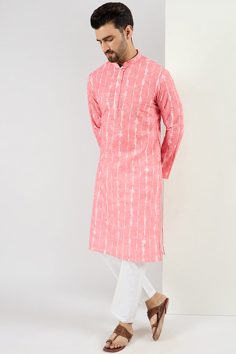 Peach Viscose Rayon Abstract Embroidered Chikankari Straight Kurta MKU