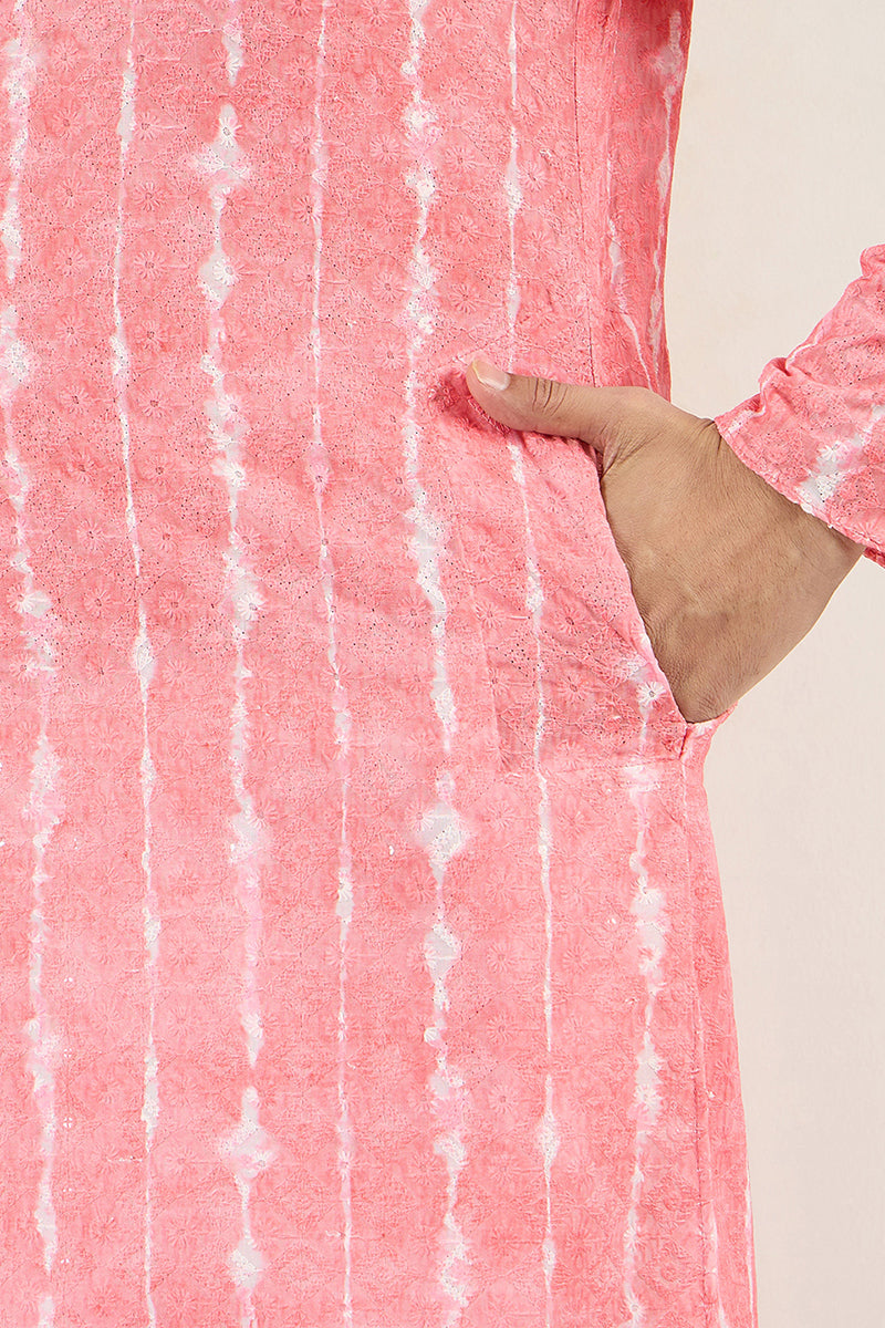 Peach Viscose Rayon Abstract Embroidered Chikankari Straight Kurta MKU