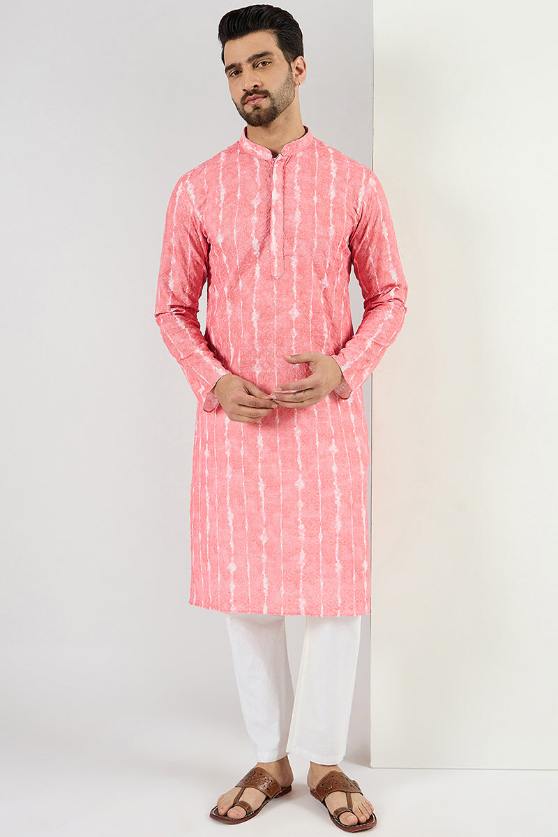 Peach Viscose Rayon Abstract Embroidered Chikankari Straight Kurta MKU