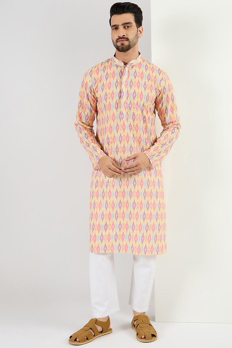 Yellow Viscose Rayon Abstract Embroidered Chikankari Straight Kurta MK