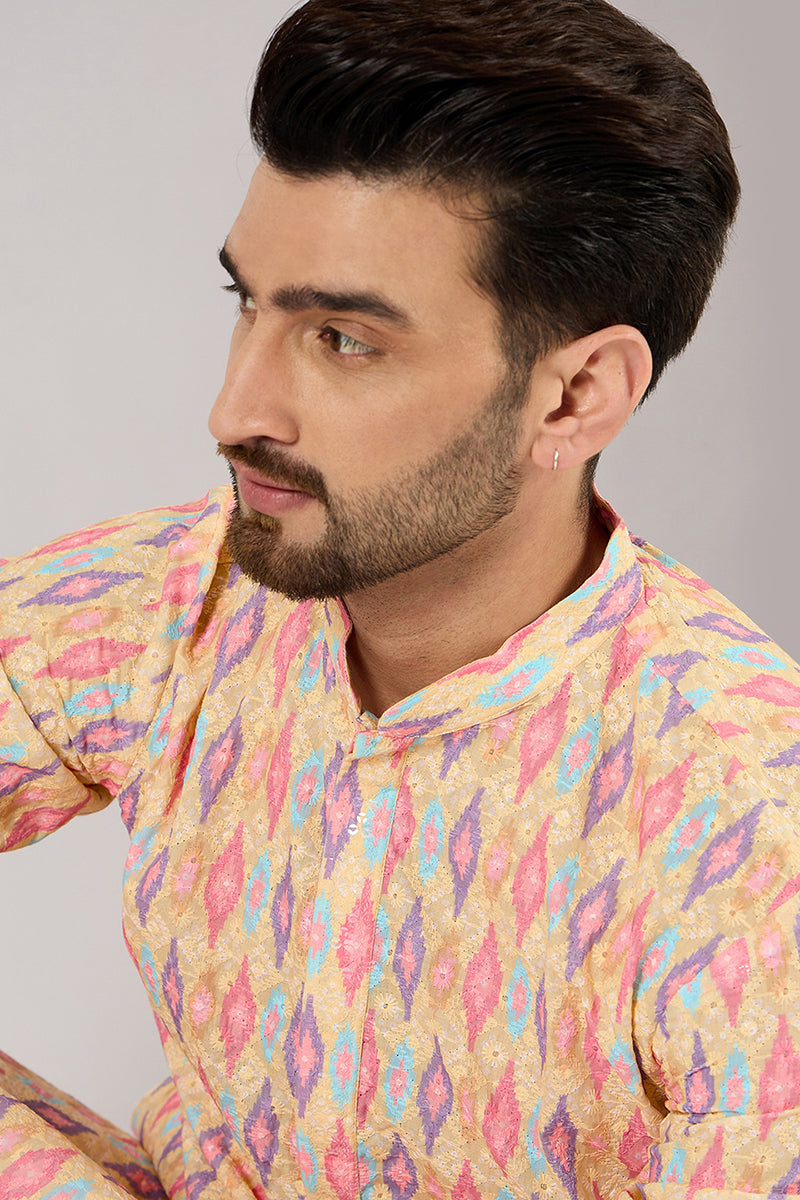 Yellow Viscose Rayon Abstract Embroidered Chikankari Straight Kurta MK