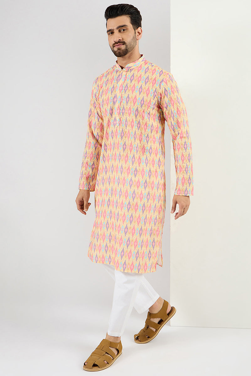 Yellow Viscose Rayon Abstract Embroidered Chikankari Straight Kurta MK