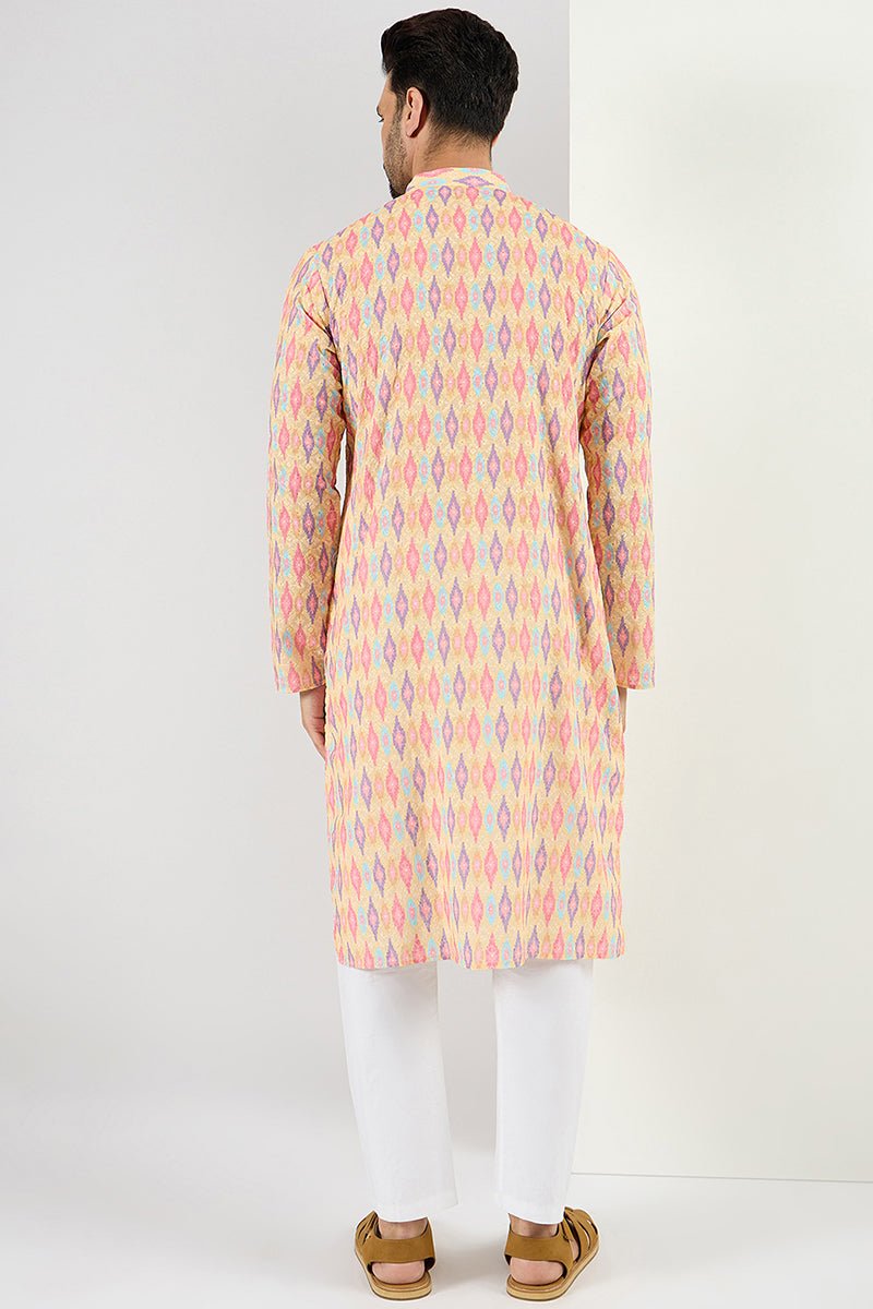 Yellow Viscose Rayon Abstract Embroidered Chikankari Straight Kurta MK
