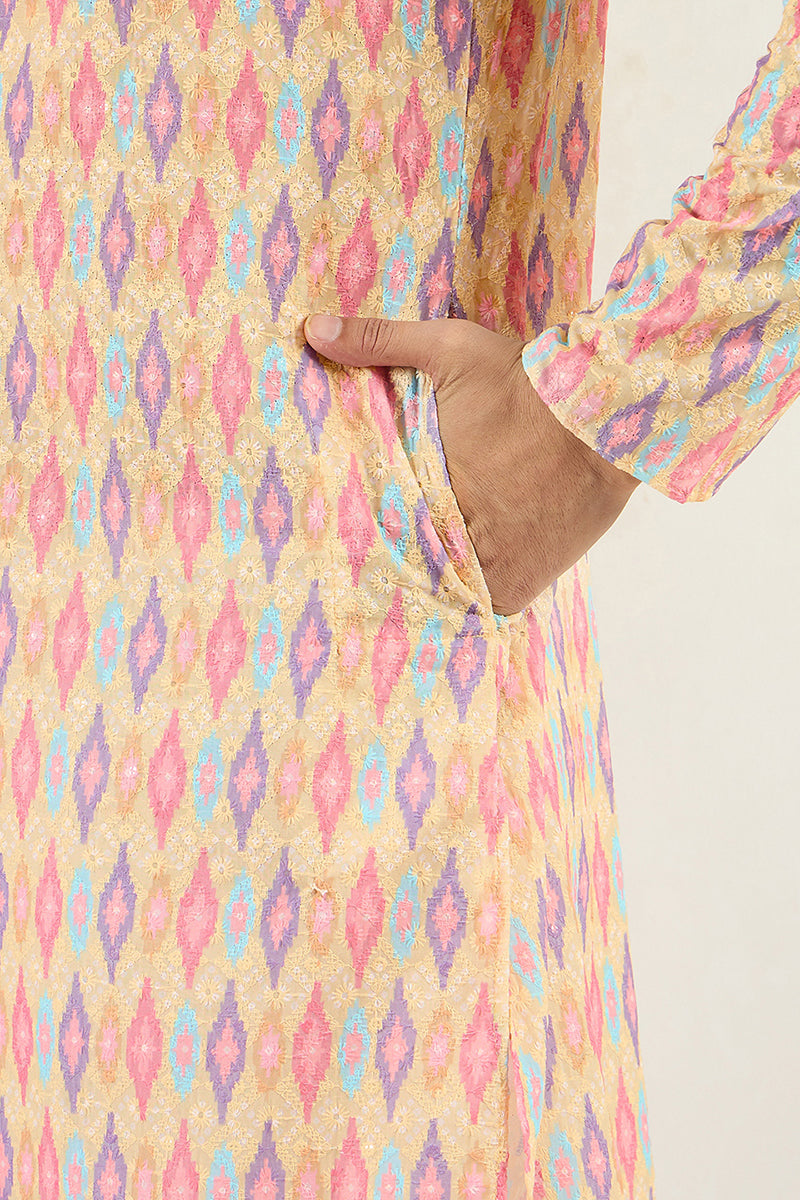 Yellow Viscose Rayon Abstract Embroidered Chikankari Straight Kurta MK