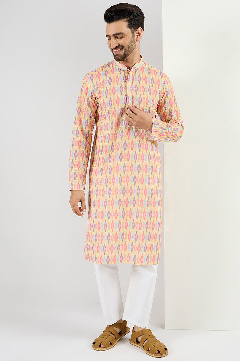 Yellow Viscose Rayon Abstract Embroidered Chikankari Straight Kurta MK