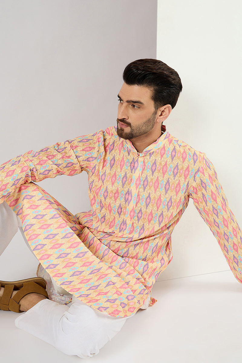 Yellow Viscose Rayon Abstract Embroidered Chikankari Straight Kurta MK