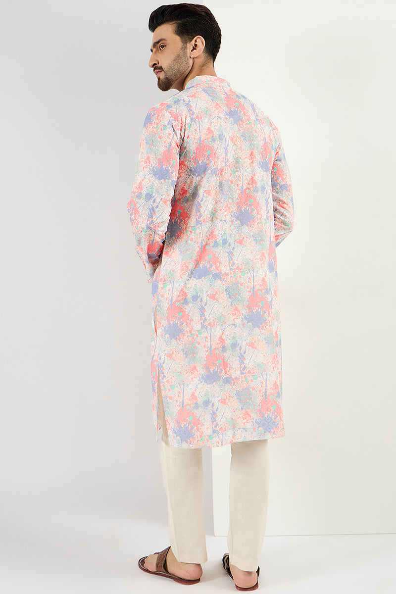  Men Off White Viscose Rayon Abstract Embroidered Chikankari