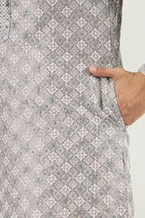 Ethnic Bay Men Grey Viscose Rayon Solid Embroidered Straight Kurta MKU1088