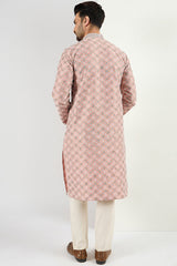 Ethnic Bay Men Peach Viscose Rayon Solid Embroidered Chikankari Straight Kurta MKU1089