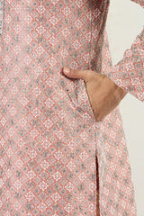 Ethnic Bay Men Peach Viscose Rayon Solid Embroidered Chikankari Straight Kurta MKU1089