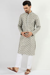 Ethnic Bay Men Green Viscose Rayon Solid Embroidered Chikankari Straight Kurta MKU1090