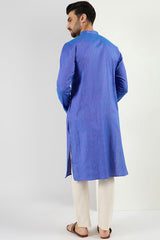 Ethnic Bay Men Blue Cotton Solid Woven Design Straight Kurta For Men MKU1093