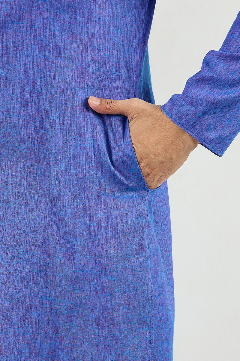  Men Blue Cotton Solid Woven Design Straight Kurta For Men M