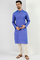 Ethnic Bay Men Blue Cotton Solid Woven Design Straight Kurta For Men MKU1093