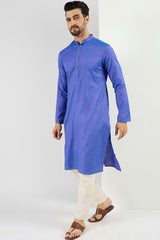 Ethnic Bay Men Blue Cotton Solid Woven Design Straight Kurta For Men MKU1093