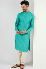Ethnic Bay Men Teal Blue Cotton Solid Woven Design Straight Kurta MKU1095