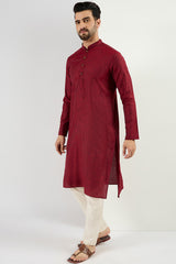 Ethnic Bay Men Maroon Cotton Solid Woven Design Straight Kurta MKU1096