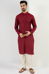 Ethnic Bay Men Maroon Cotton Solid Woven Design Straight Kurta MKU1096