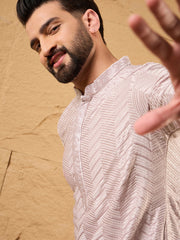 Ethnic Bay Men Lavender Viscose Rayon Chevron Embroidered Straight Kurta-MKU1101