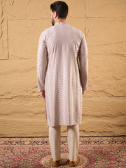 Ethnic Bay Men Lavender Viscose Rayon Chevron Embroidered Straight Kurta-MKU1101