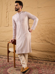 Ethnic Bay Men Lavender Viscose Rayon Chevron Embroidered Straight Kurta-MKU1101