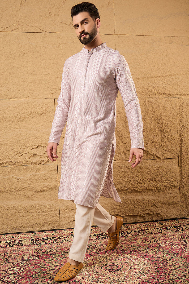 Lavender Viscose Rayon Solid Embroidered Straight Ethnic Kurta HOPMKU1