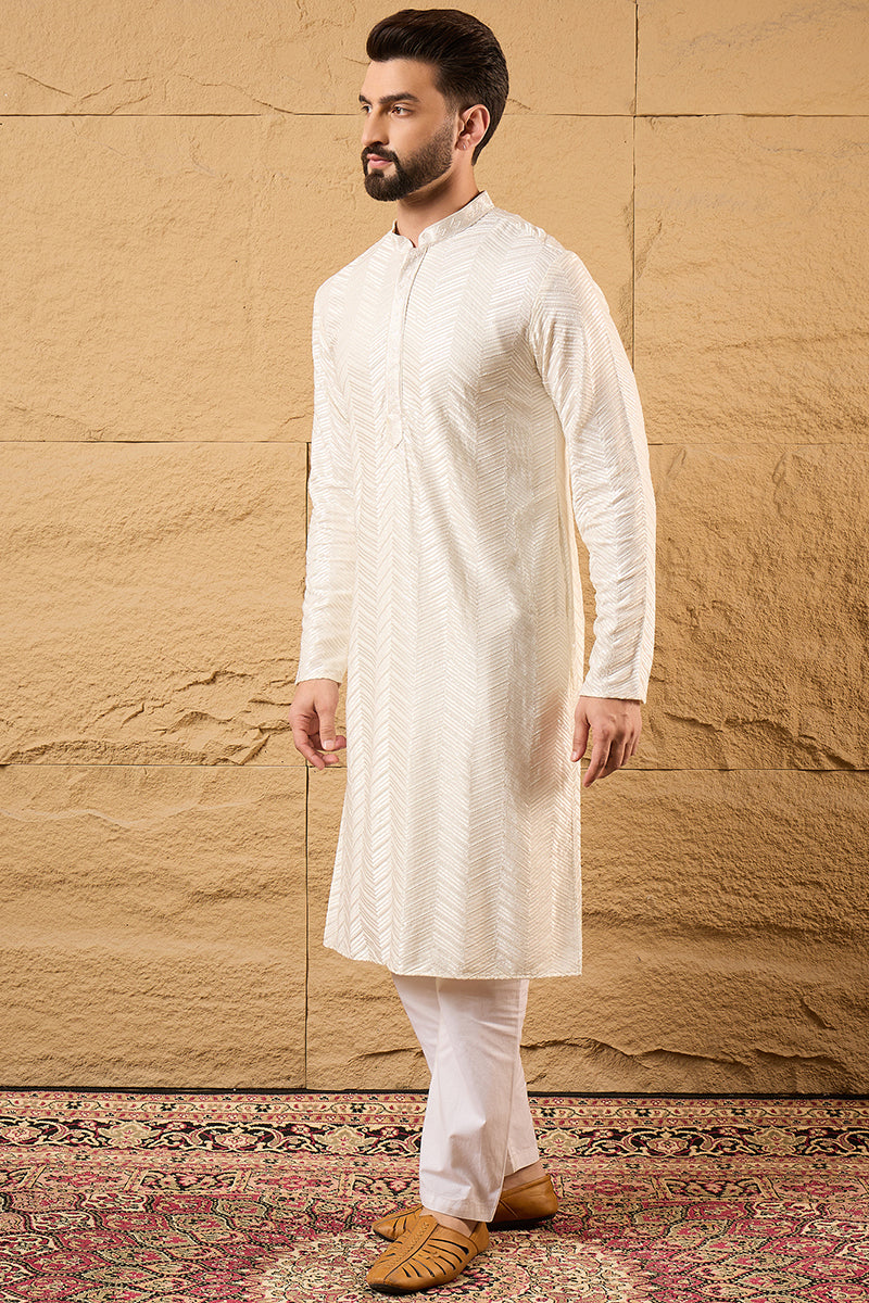 Off White Viscose Rayon Solid Embroidered Straight Ethnic Kurta HOPMKU