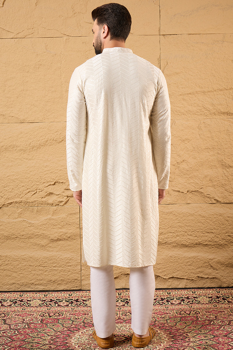 Off White Viscose Rayon Solid Embroidered Straight Ethnic Kurta HOPMKU