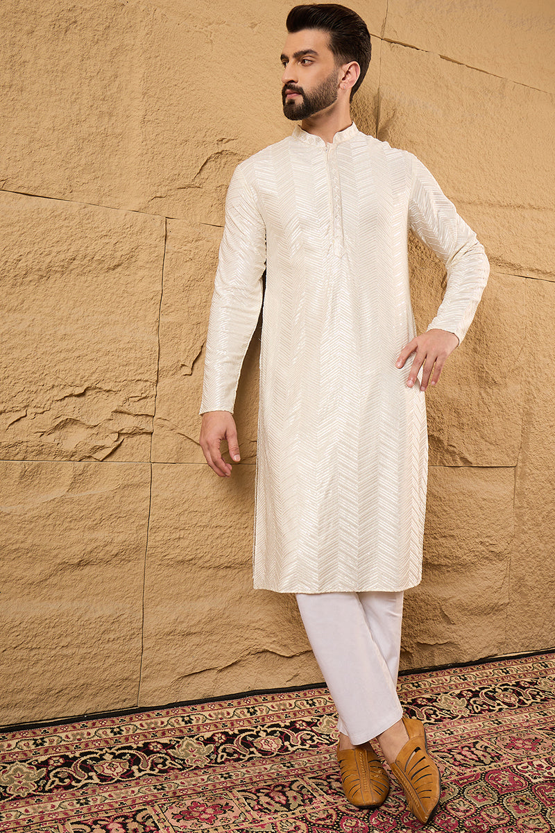 Off White Viscose Rayon Solid Embroidered Straight Ethnic Kurta HOPMKU