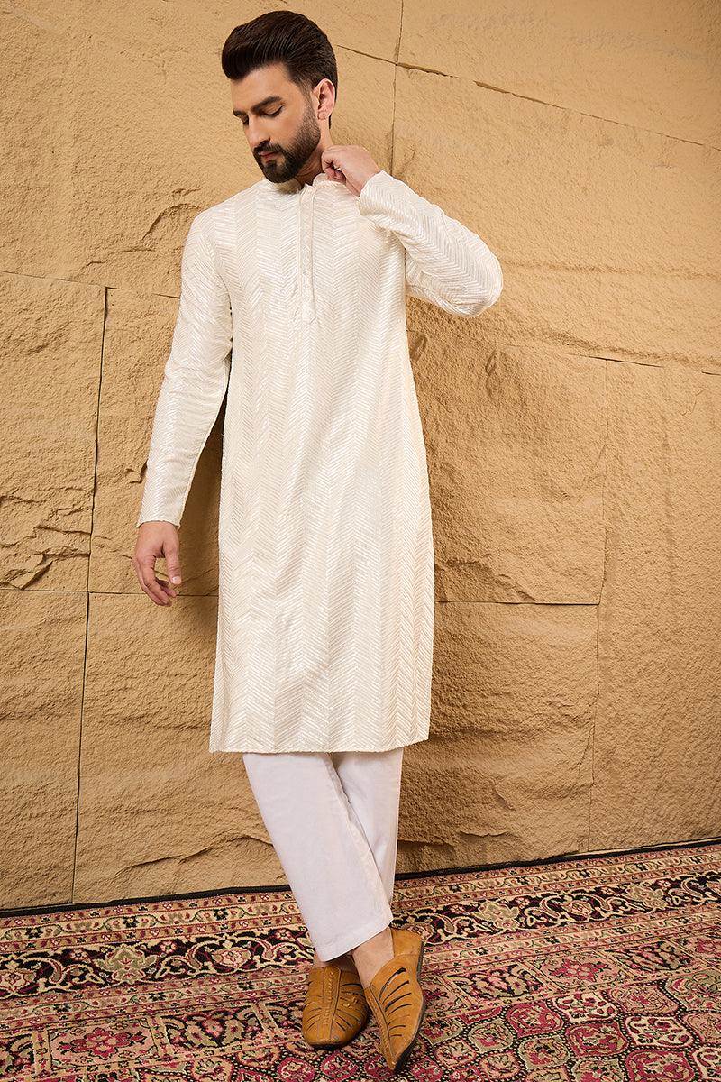 Off White Viscose Rayon Solid Embroidered Straight Ethnic Kurta HOPMKU
