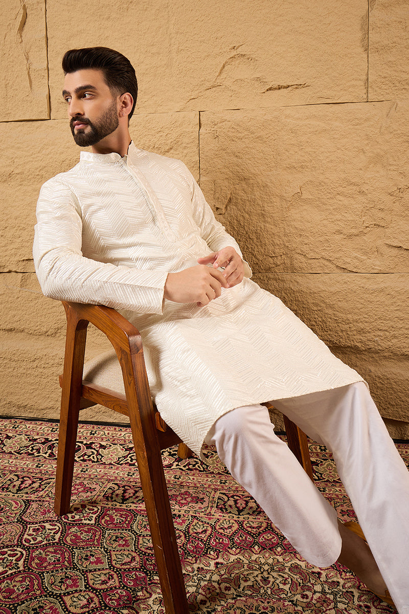 Off White Viscose Rayon Solid Embroidered Straight Ethnic Kurta HOPMKU