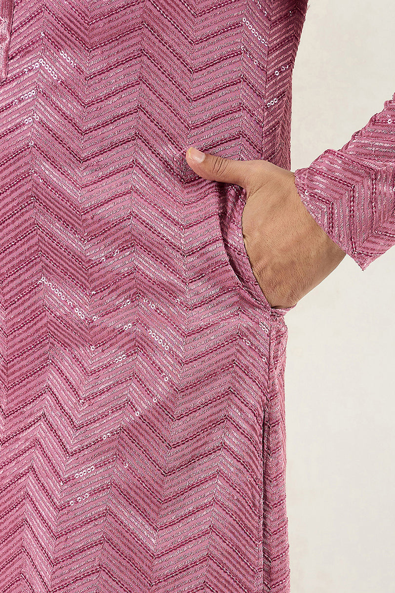 Ethnic Bay Pink Viscose Rayon Solid Embroidered Straight Kurta For Men