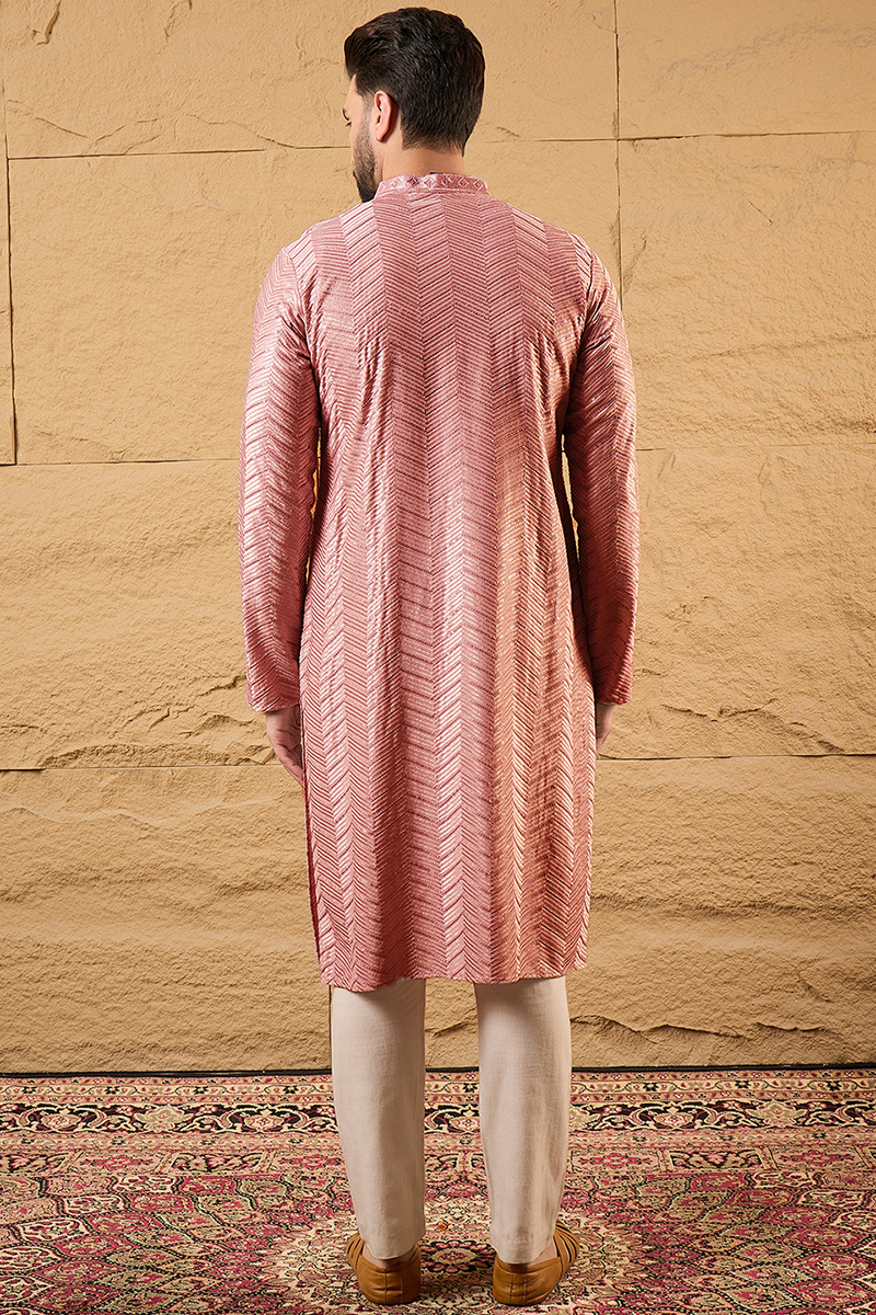 Ethnic Bay Peach Viscose Rayon Solid Embroidered Straight Kurta For Me
