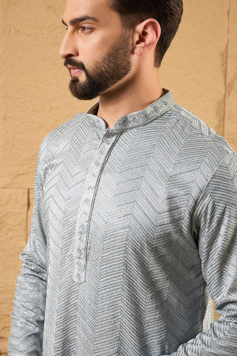 Grey Viscose Rayon Solid Embroidered Straight Ethnic Kurta HOPMKU1106 