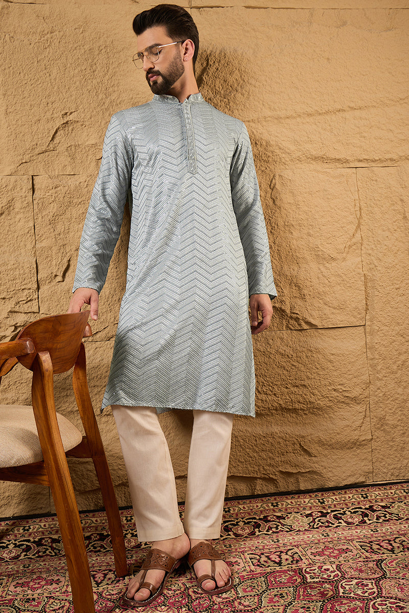 Grey Viscose Rayon Solid Embroidered Straight Ethnic Kurta HOPMKU1106 