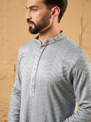 Ethnic Bay Men Grey Viscose Rayon Solid Embroidered Straight Kurta-MKU1106