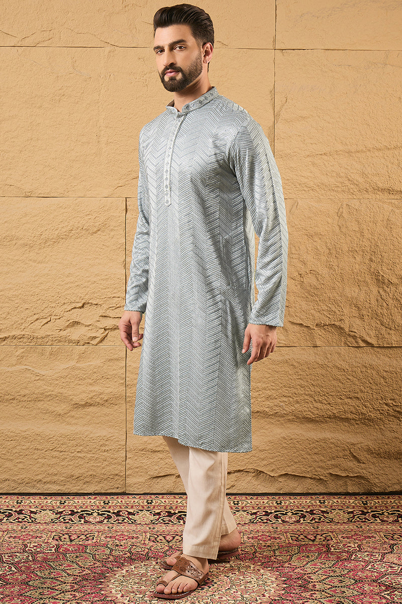 Grey Viscose Rayon Solid Embroidered Straight Ethnic Kurta HOPMKU1106 
