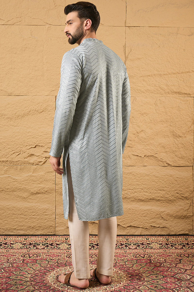 Grey Viscose Rayon Solid Embroidered Straight Ethnic Kurta HOPMKU1106 