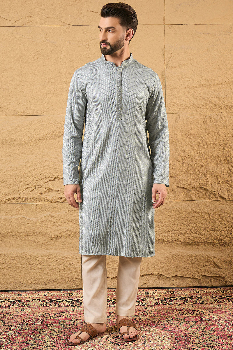 Grey Viscose Rayon Solid Embroidered Straight Ethnic Kurta HOPMKU1106 