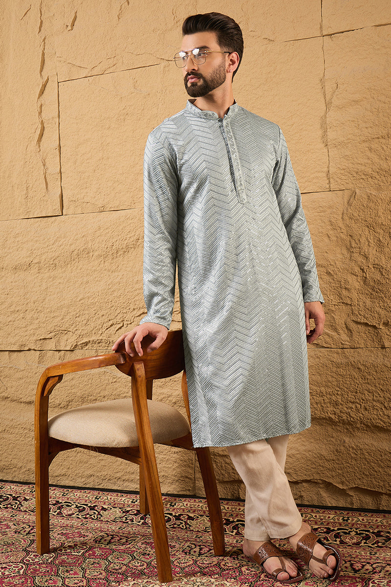 Grey Viscose Rayon Solid Embroidered Straight Ethnic Kurta HOPMKU1106 
