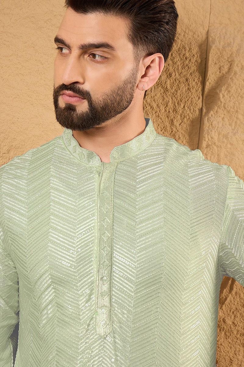 Ethnic Bay Green Viscose Rayon Solid Embroidered Straight Kurta For Me