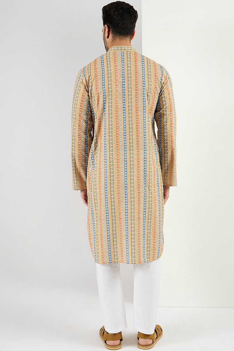  Men Yellow Viscose Rayon Geometric Embroidered Chikankari S