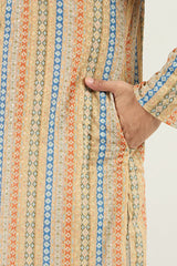 Ethnic Bay Men Yellow Viscose Rayon Geometric Embroidered Chikankari Straight Kurta MKU1117