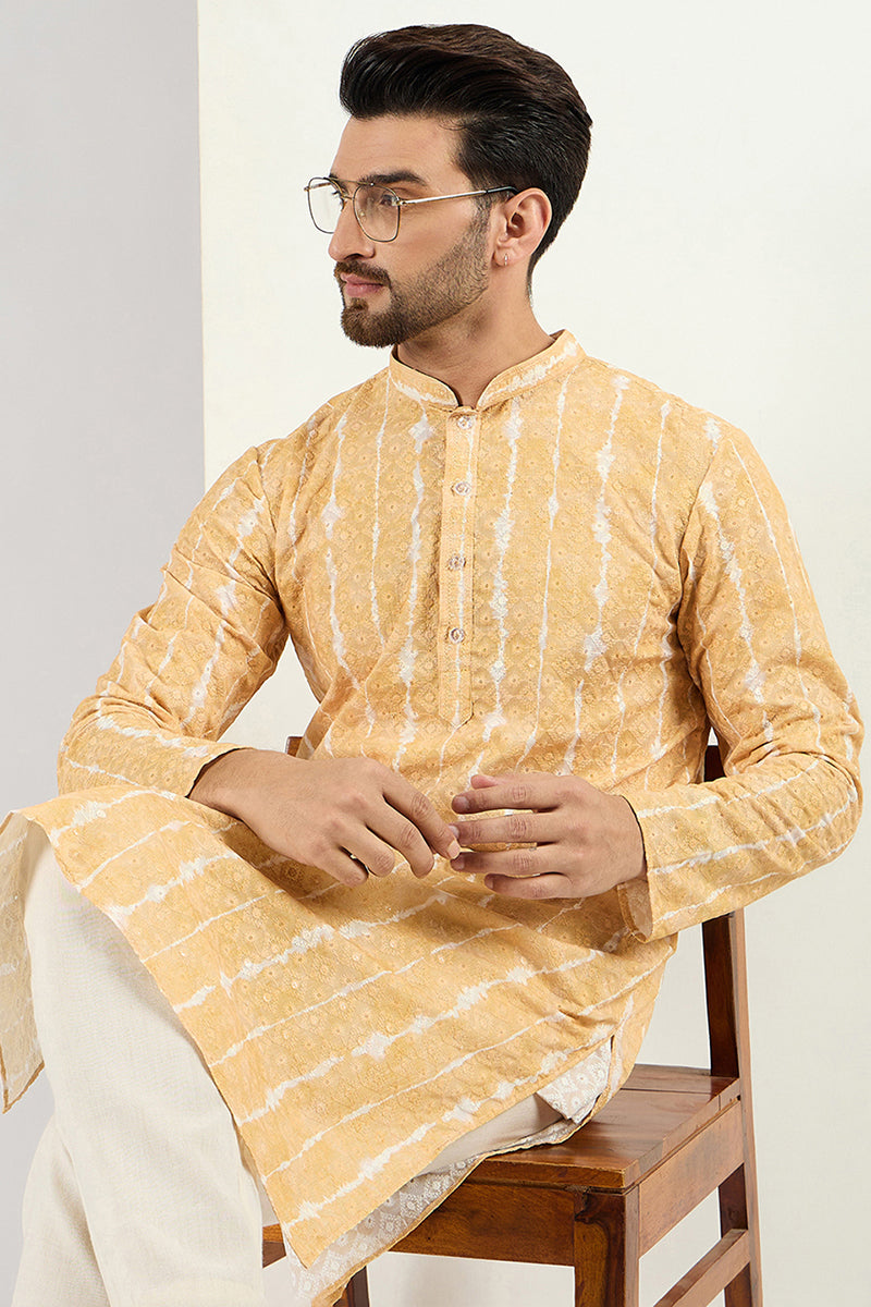 Yellow Viscose Rayon Abstract Embroidered Chikankari Straight Kurta MK